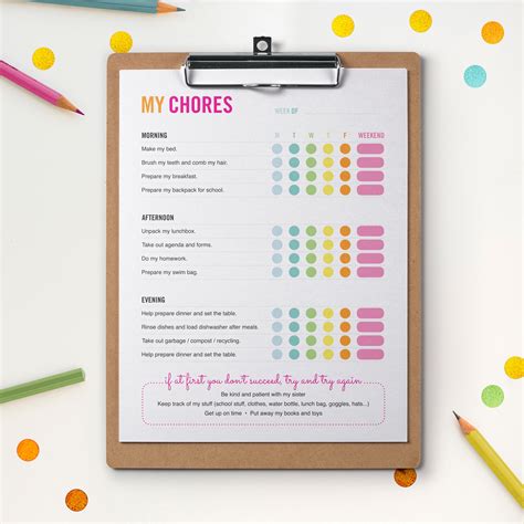 Printable Chore Chart For Kids Morning Afternoon Evening Etsy Canada