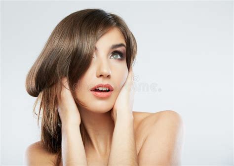 Woman Hair Style Fashion Portrait Isolated Close Up Female Fac Stock