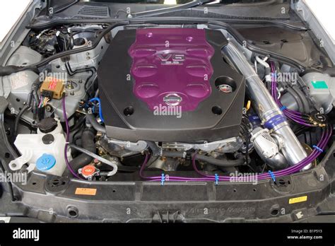 Modified Nissan Vq35de Engine As Seen In A Nissan 350z Car Stock Photo