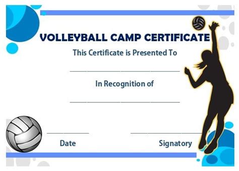 Volleyball Camp Certificate Volleyball Camp Award Template