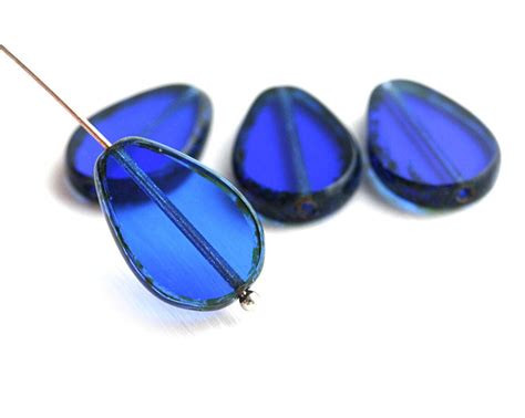 Cobalt Blue Oval Teardrop Beads Flat Drop Dark Blue Picasso Etsy
