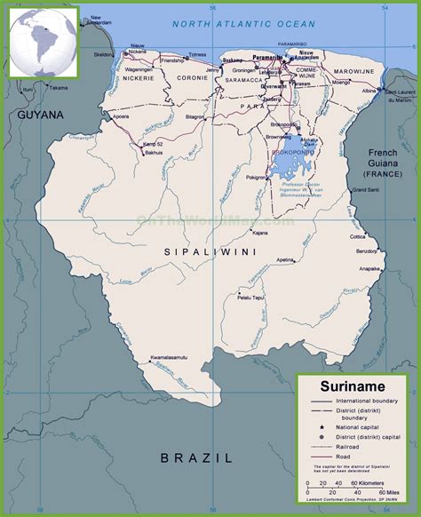 Suriname map by googlemaps engine: Suriname political map
