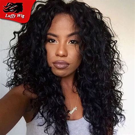 Middle Part Glueless Full Lace Wigs Curly Peruvian Virgin Hair Lace