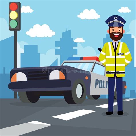 Traffic Policeman And Police Car Background Stock Vector Illustration