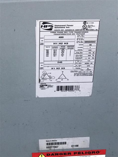 45 Kva Hammond Power Solutions Dry Type Transformer 3 Phase Nema 3r