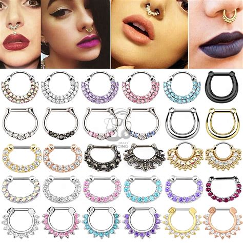 16g Steel Gold Septum Piercing Crystal Multicolor Septum Nose Rings Clickers Women Body Jewelry