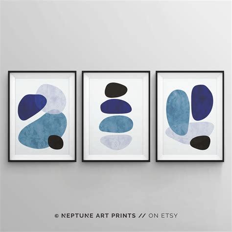 Abstract Blue Shapes Wall Art Print Set Of 3 Printable Wall Art 3