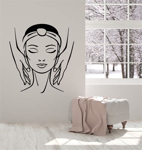 vinyl wall decal spa massage beauty therapy girl face relax stickers m — wallstickers4you