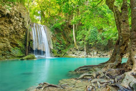 Beautiful Erawan Waterfall In Deep Forest Stock Photo Image Of Nature