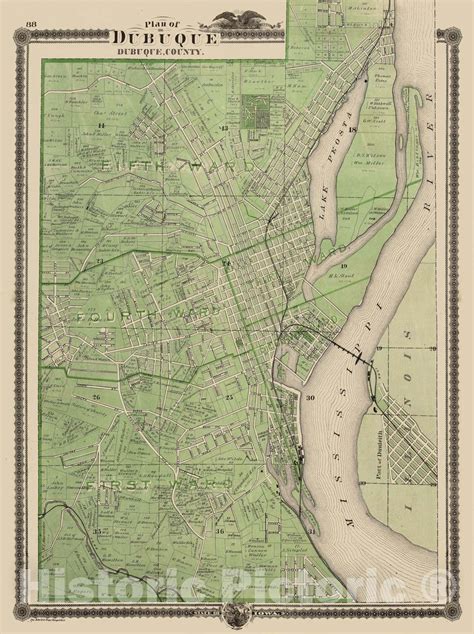 Historic Map 1875 Plan Of Dubuque Dubuque County State Of Iowa