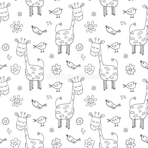 Cute Giraffe Seamless Pattern Cartoon Hand Drawn Animal Doodles Vector