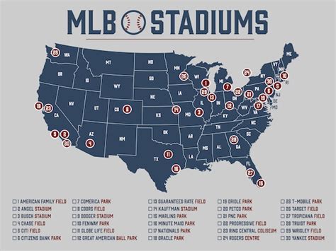 Mlb Teams Map Baseball Stadium Map Poster Ubicaciondepersonascdmx