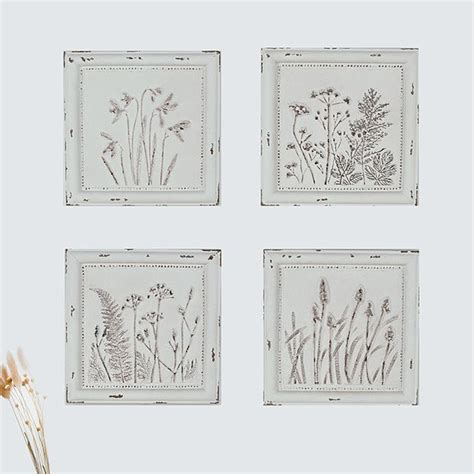Floral Embossed Metal Wall Decor Set Of 4 Antique Farmhouse