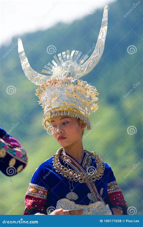 Miao Ethnic Minority Traditional Costume Headdress Editorial Stock