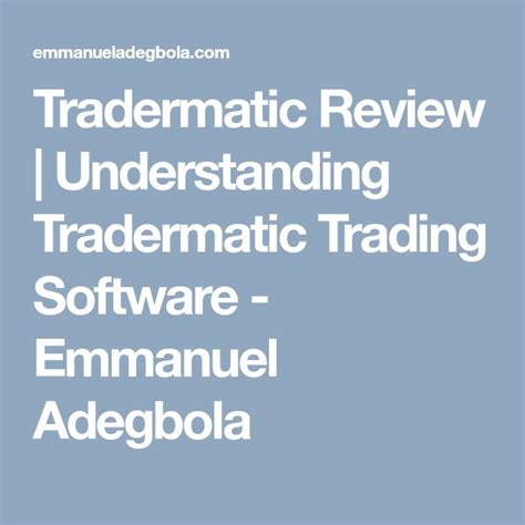 At tradermatics we empower you with trading strategies and techniques used by the world's best traders and prepare you mentally for the trading world. Tradermatic Review | Understanding Tradermatic Trading Software - Emmanuel Adegbola ...