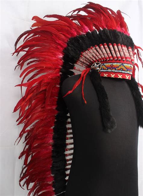 Red Real Feather Headdress Carnival Headband Indian Feather Etsy