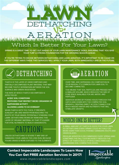 Dethatching is a type of lawn maintenance that should be done when the thickness of the thatch exceeds the 0.75 inch mark or when your lawn has too much thatch. Lawn Care Spokane: Dethatching vs. Aeration Infographic