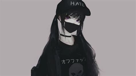 Desktop Wallpaper Black Hair Anime Girl Mask Art Hd