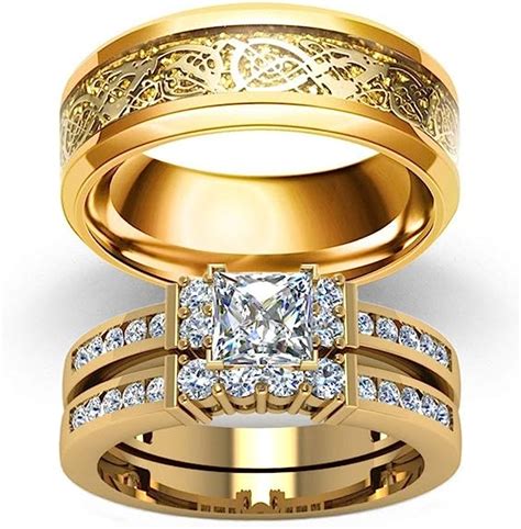 Ajzyx His Hers Couple Matching Ring Womens 10k Yellow Gold