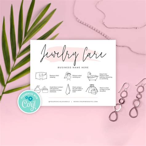 Editable Jewelry Care Card Template Feminine Jewellery Care Etsy