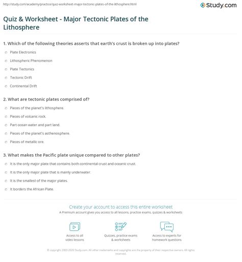 3 what is a hypocentre? Quiz & Worksheet - Major Tectonic Plates of the ...