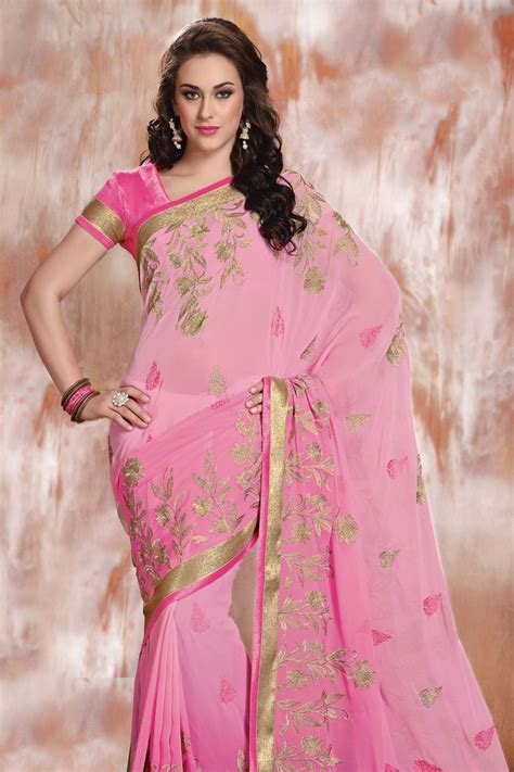 Pink Faux Georgette Saree Party Wear Sarees Saree Designs Sari Dress