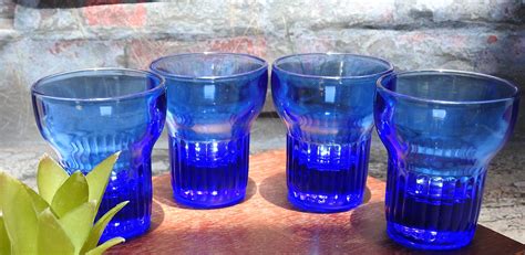 Hazel Atlas Cobalt Blue Vertical Fine Rib Shot Glass Set De 4 Etsy