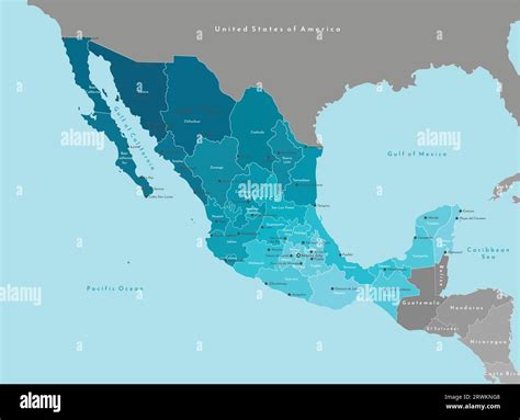 Ilustración Vectorial Mapa Geográfico Simplificado De México Estados