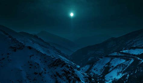 Обои Snowy Mountains ночь раздел Природа размер 3840x2160 Uhd 4К