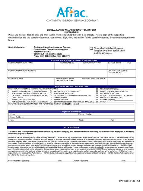 Aflac Critical Illness Wellness Benefit Claim Form 2012