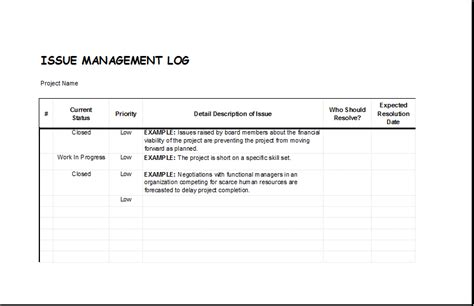 Issue Management Log Template For Excel Excel Templates