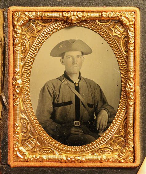 Ninth Plate Ambrotype Of A Mississippi Soldier Wearing A Tricorn Hat And Battle Shirt His