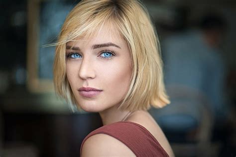 Hd Wallpaper Models Blonde Blue Eyes Face Girl Short Hair Woman Wallpaper Flare