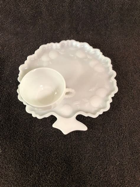 Hazel Atlas Apple Tree Milk Glass Cup And Plate Set Etsy