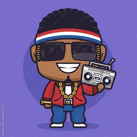 Hip Hop Rapper Cartoon Character Cute Logo Mascot Illustration Stock