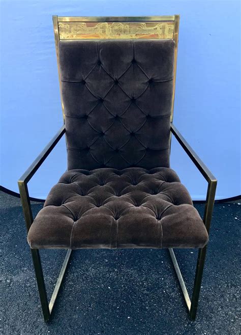 The set comes with 6 complementary dining chairs. Set of 6 Mid Century Mastercraft B. Rohne Brass Velvet ...