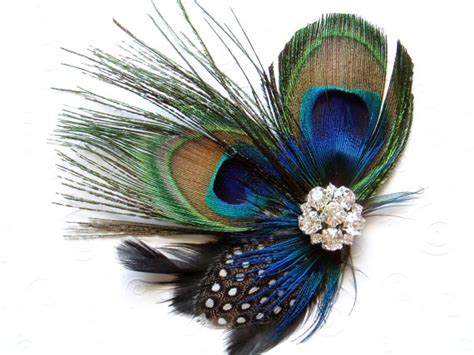 blue peacock feather hair clip wedding hair piece bridal accessories fascinator bridesmaid t