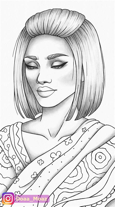 Printable Coloring Page Girl Portrait And Clothes Colouring Etsy In
