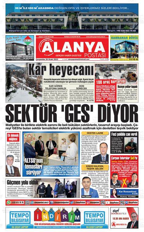 26 Ocak 2022 tarihli Alanya Postası Gazete Manşetleri