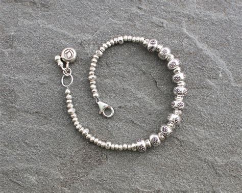 Thai Fine Silver Beaded Bracelet With Charms Rustic Silver Etsy
