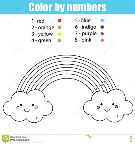 Rainbow Worksheets Preschool Color By Numbers Kids Worksheets