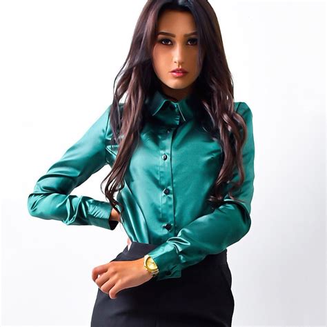 simin women silk satin blouse button lapel long sleeve shirts ladies office work elegant female