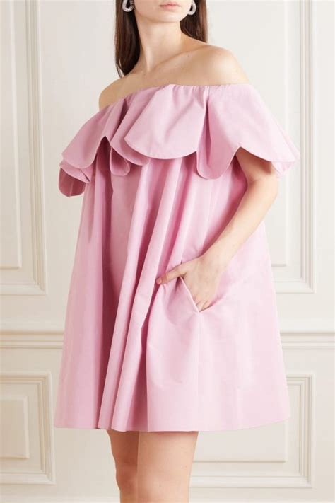 valentino off the shoulder scalloped cotton blend poplin mini dress we select dresses