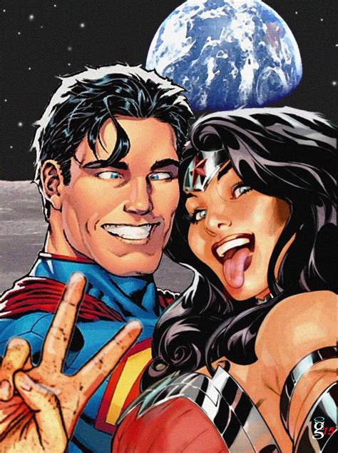 Superman And Wonder Woman Selfie On The Moon Wonder Woman Art