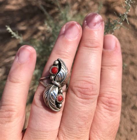 Coral Ring Native American Ring Red Coral Ring Etsy Turquoise