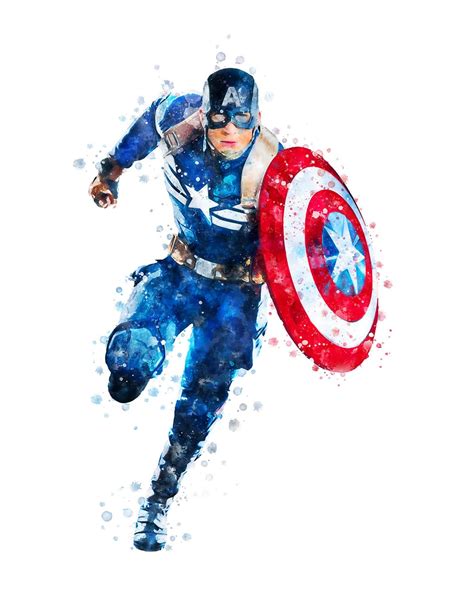 Captain America Print Superhero Watercolor Art Captain America Etsy