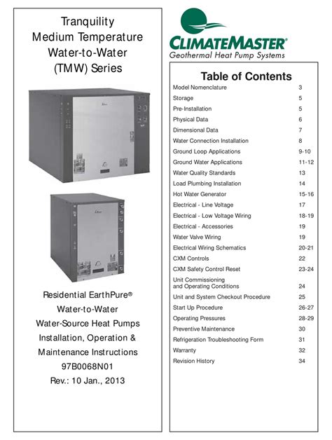 Climatemaster Tmw036 Installation Operation And Maintenance Instructions