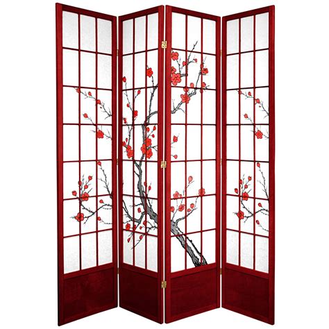 Oriental Furniture 7 Ft Tall Cherry Blossom Shoji Screen Rosewood