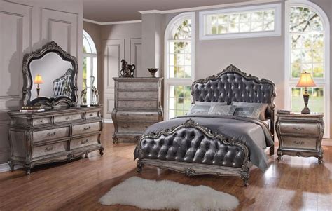 Large double bed with white headboard and bench on carpet with olive color. Elegant Queen Bedroom Sets for Master Room | Bedroom sets ...