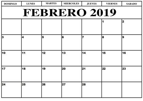 Calendario Febrero 2019 Calendario Febrero Imprimir Sobres